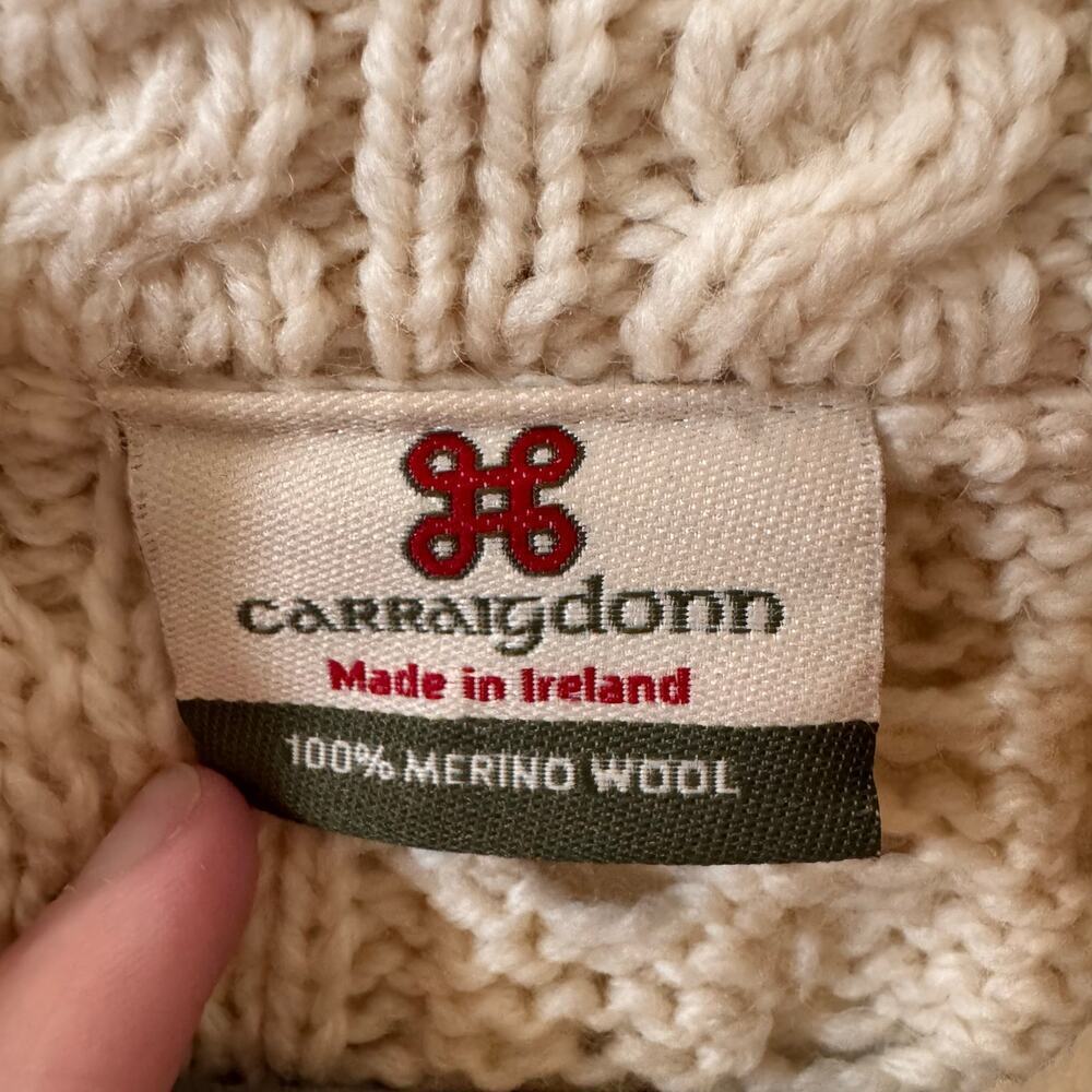 Carriag Donn Made in Ireland 100% Merino Wool Zip Up Cardigan Sweater White Sz M - Picture 7 of 8